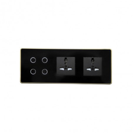 Wifi 4 Channel Touch Switch Panel with 2 socket fits in 6/8 module box